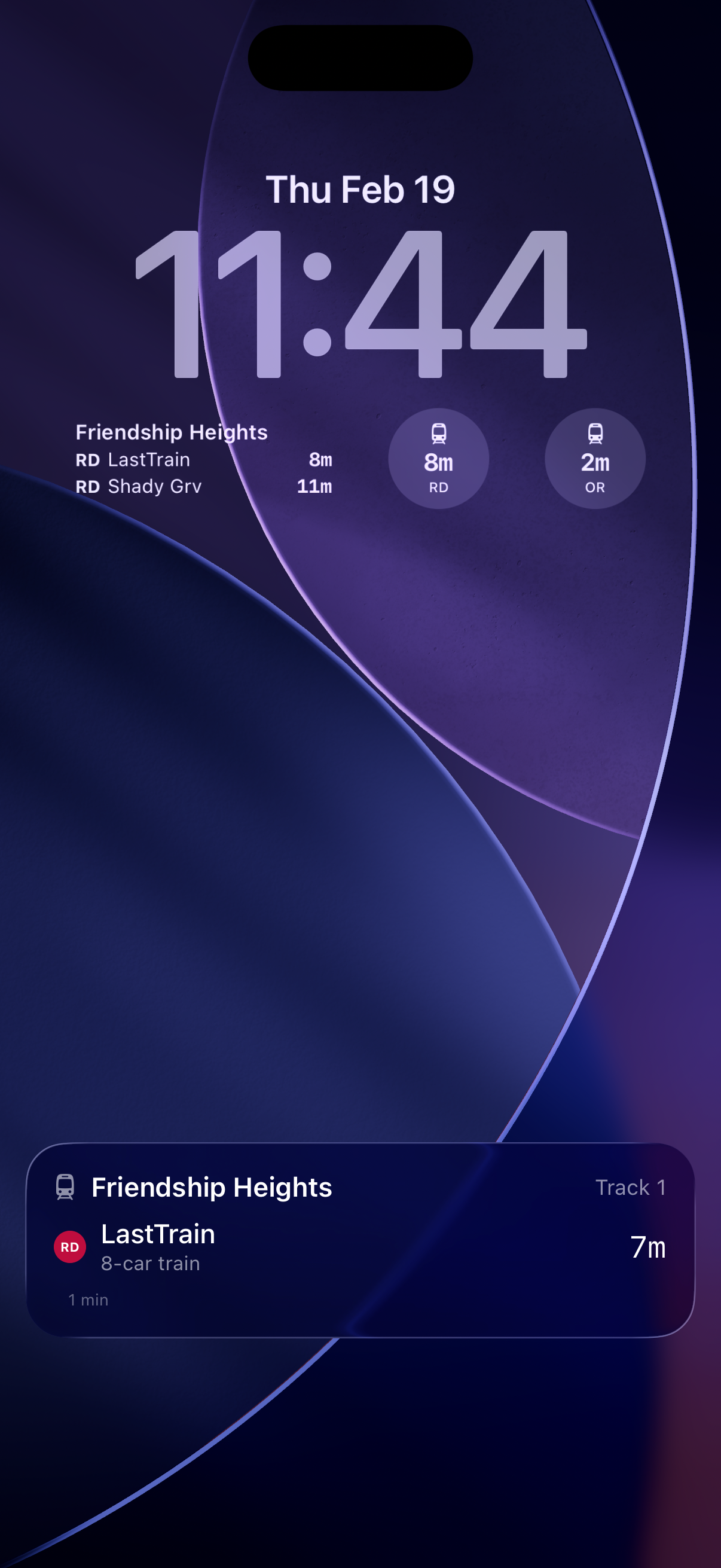 Lock screen with DC Metro widgets and Live Activity
